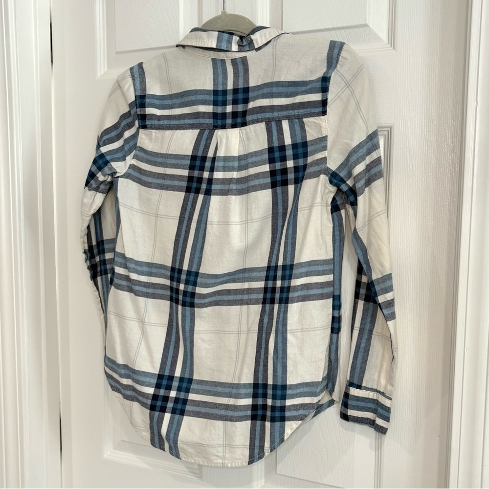 Old Navy Classic Shirt White Plaid Long Sleeve Button Up Flannel Shirt Women XS - Picture 7 of 12